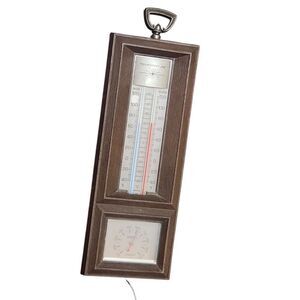 Vintage Springfield MCM Thermometer Barometer Faux Wood Grain Wall Hanging